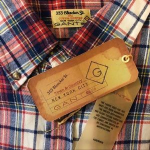 🍷 $125 NWT GANT Twill Plaid Button Down XXL